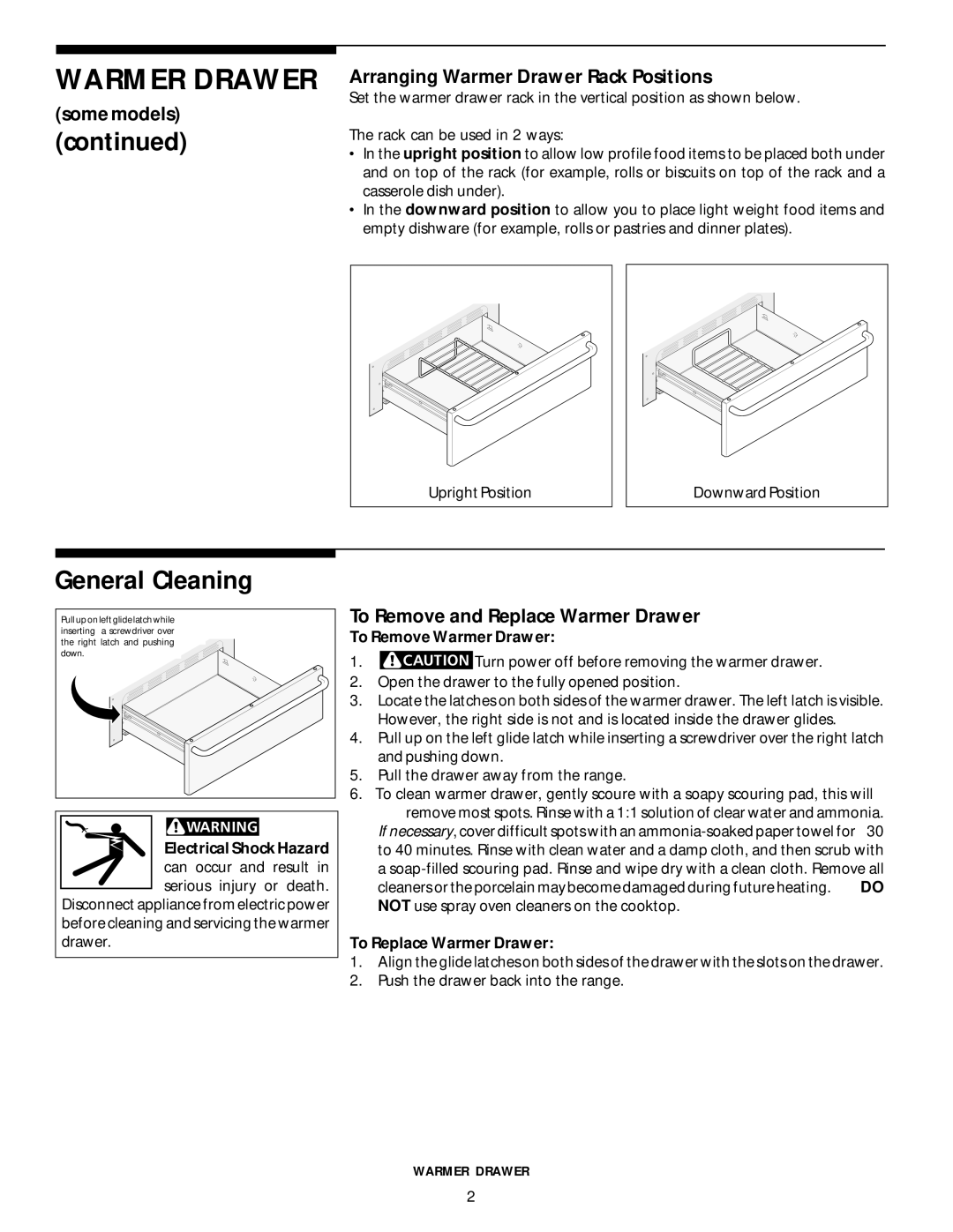 Frigidaire 318200404 manual General Cleaning, To Remove Warmer Drawer, To Replace Warmer Drawer 