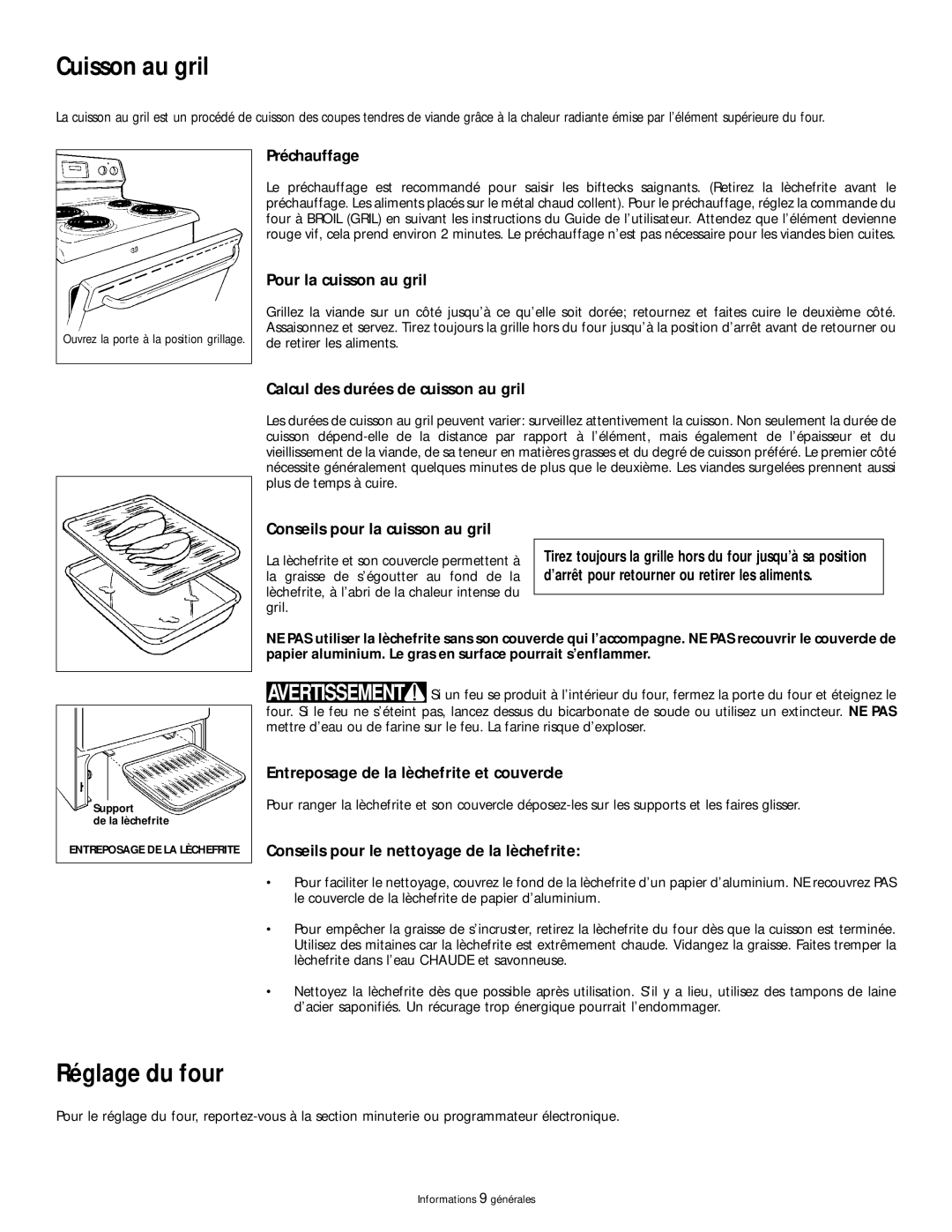 Frigidaire 318200404 manual Cuisson au gril, Réglage du four 