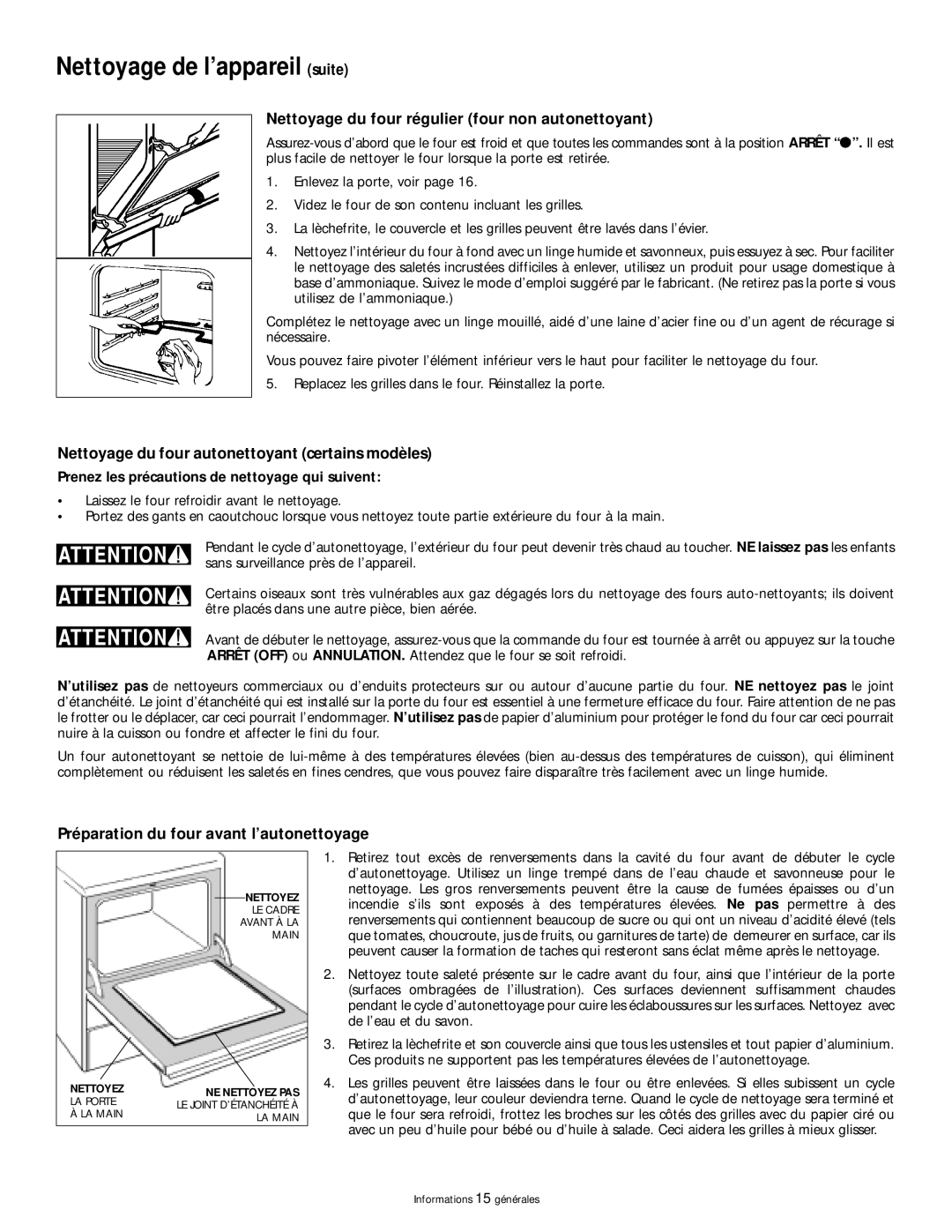 Frigidaire 318200404 Nettoyage du four régulier four non autonettoyant, Nettoyage du four autonettoyant certains modèles 