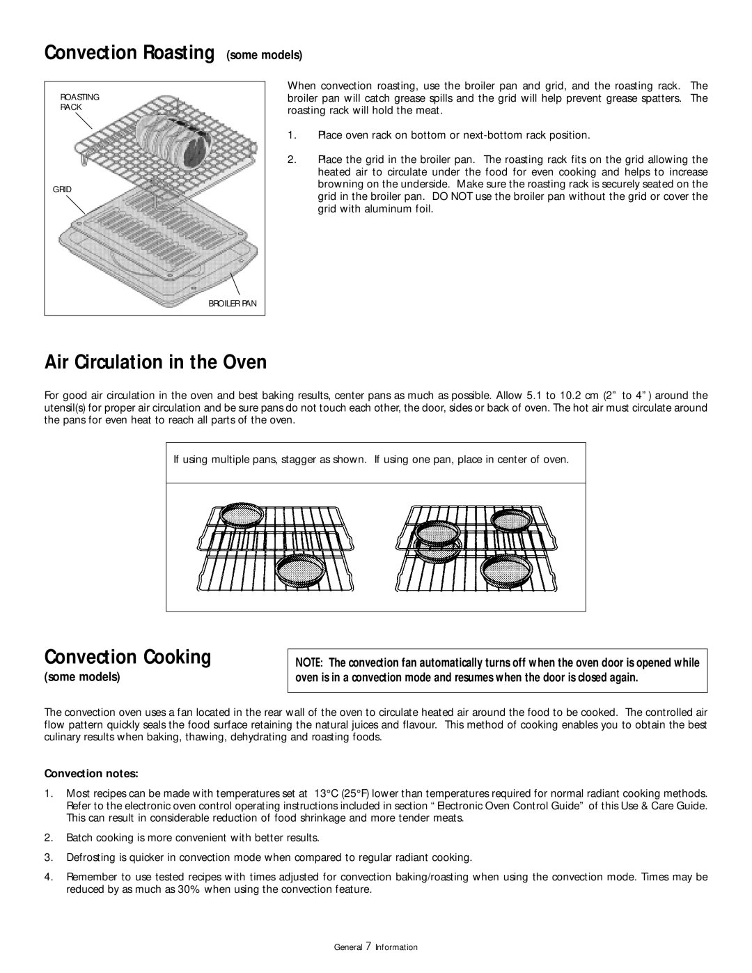 Frigidaire 318200404 Convection Roasting some models, Air Circulation in the Oven, Convection Cooking, Convection notes 