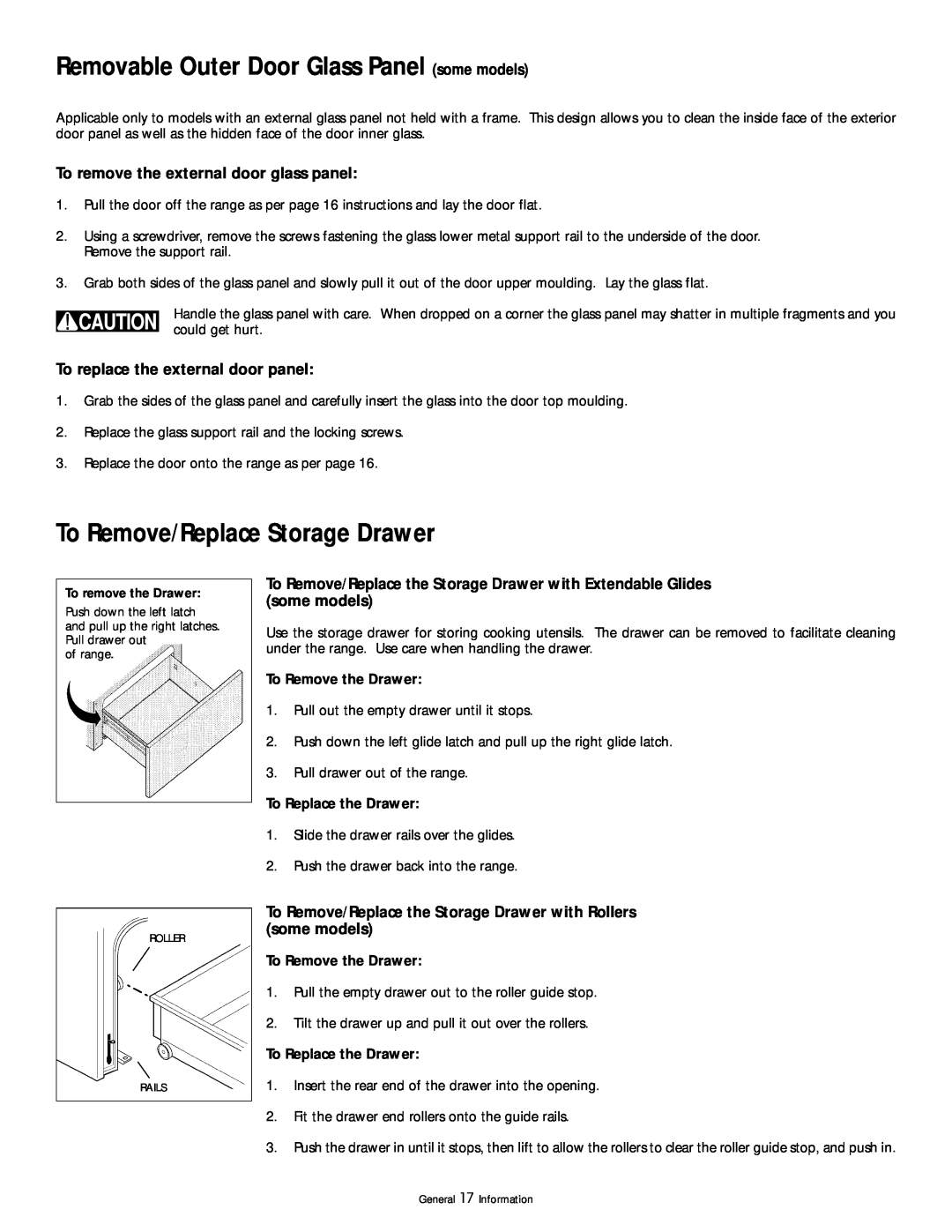 Frigidaire 318200404 Removable Outer Door Glass Panel some models, To Remove/Replace Storage Drawer, To Remove the Drawer 