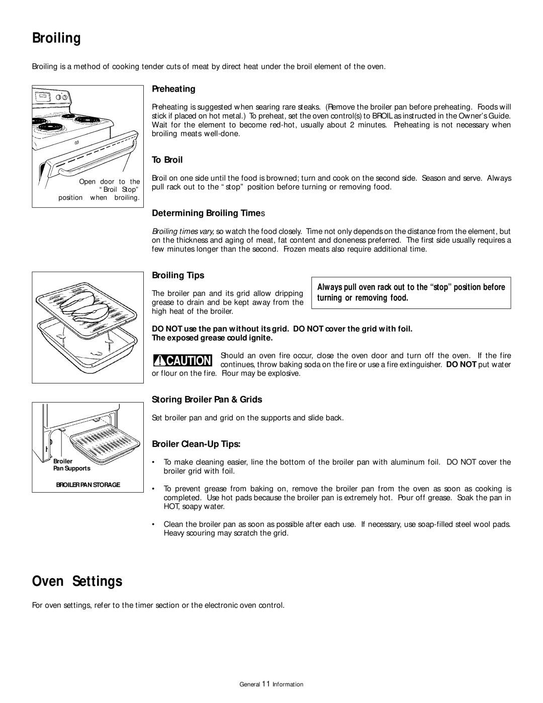 Frigidaire 318200407 manual Broiling, Oven Settings 