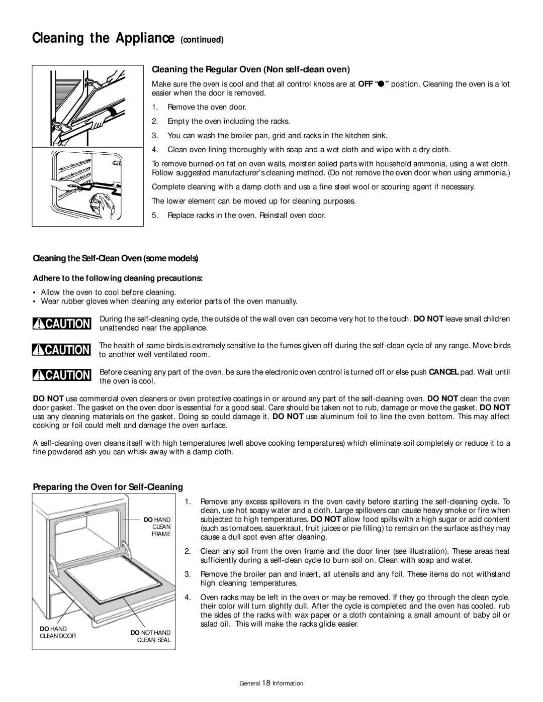 Frigidaire 318200407 manual Cleaning the Regular Oven Non self-clean oven, Cleaning the Self-Clean Oven some models 