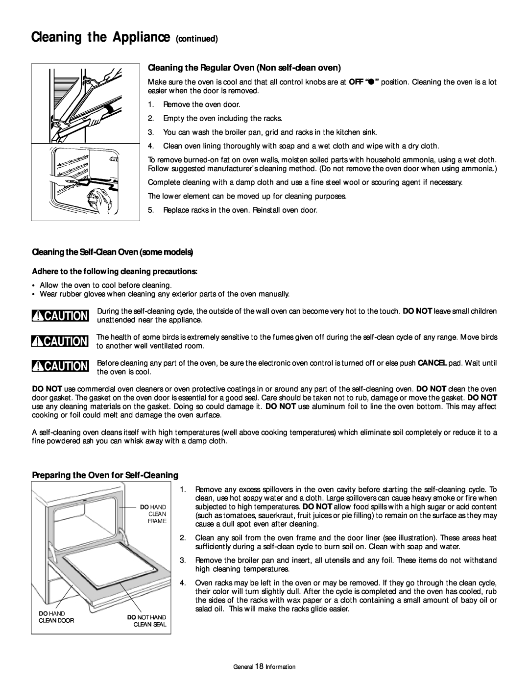 Frigidaire 318200407 manual Cleaning the Regular Oven Non self-clean oven, Cleaning the Self-Clean Oven some models 