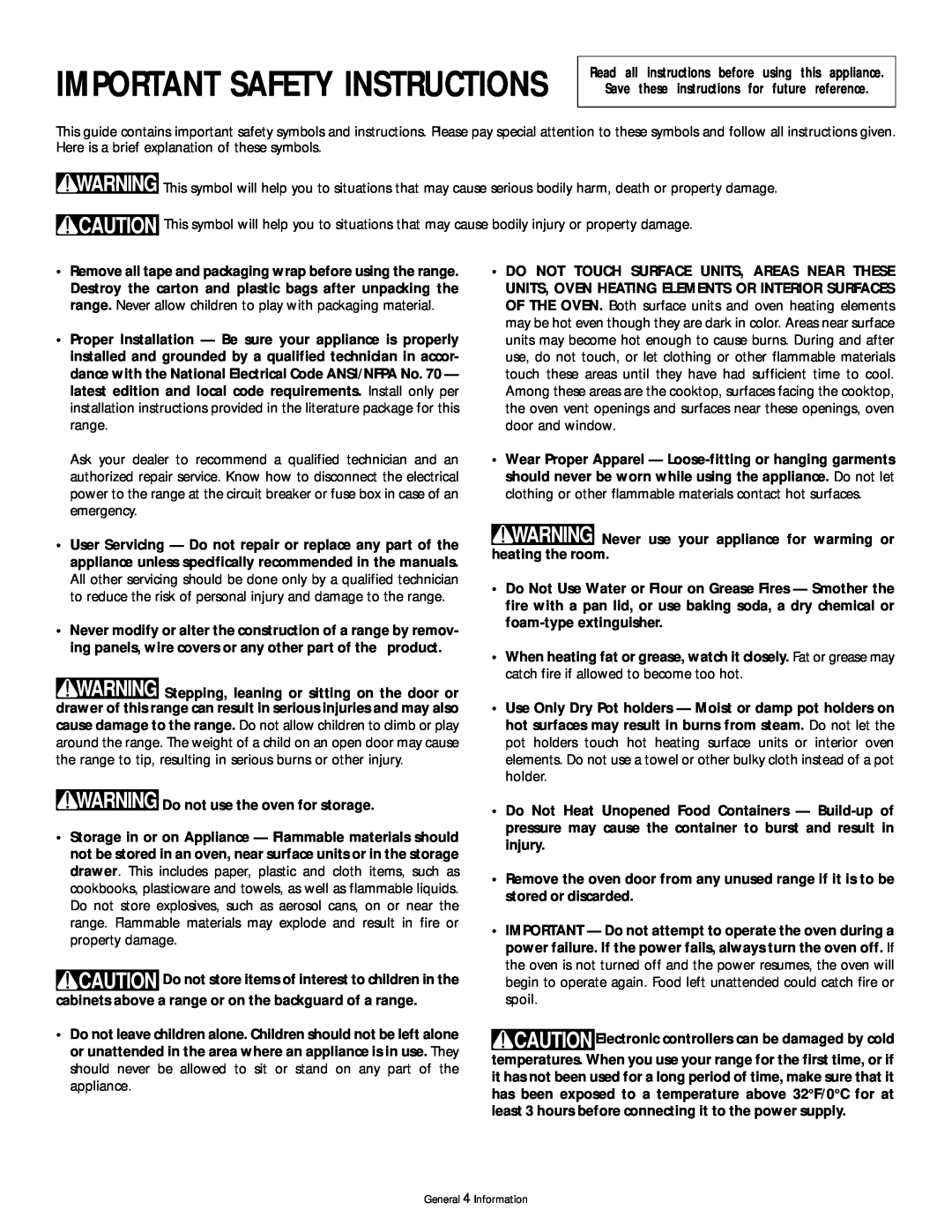 Frigidaire 318200407 manual Important Safety Instructions, Read all instructions before using this appliance 
