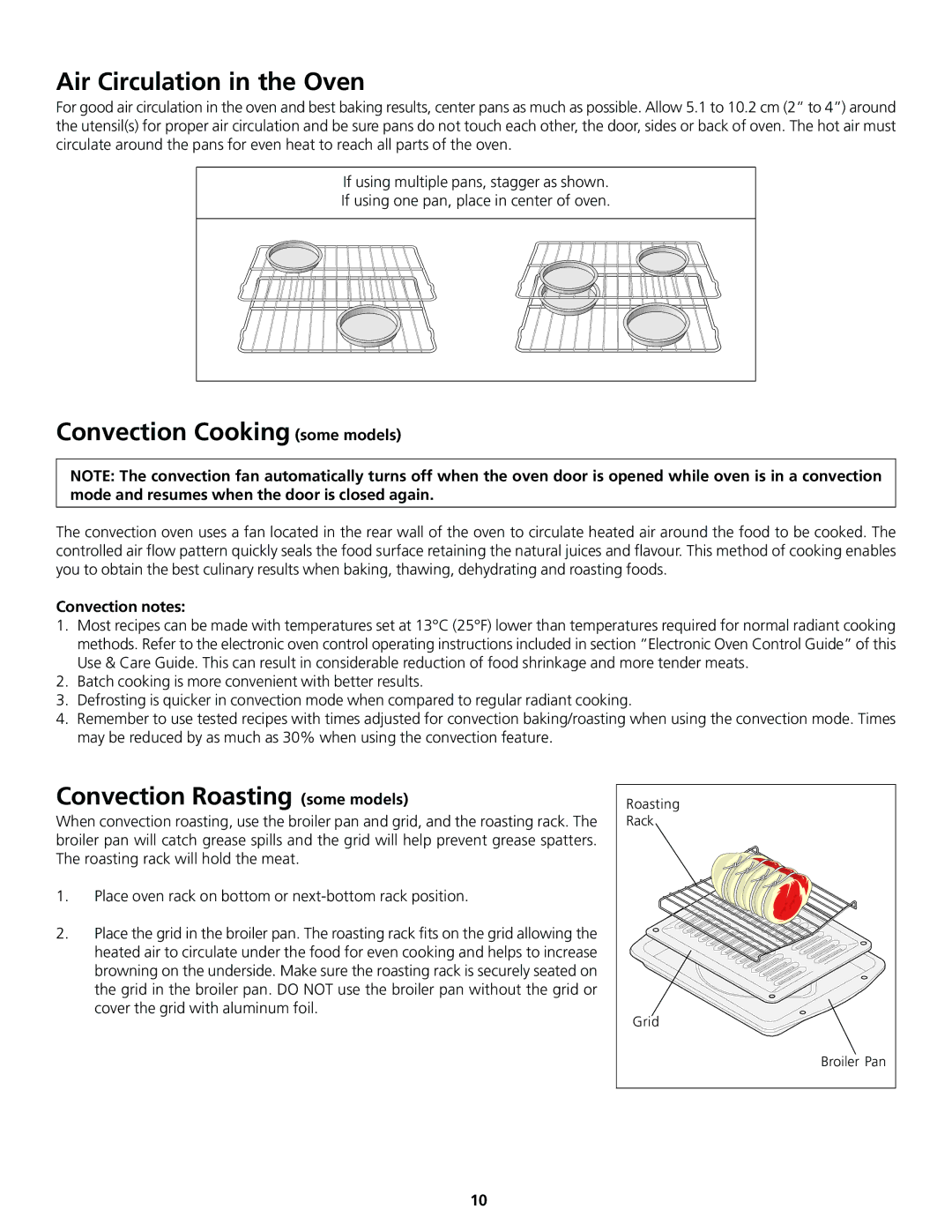 Frigidaire 318200413 Air Circulation in the Oven, Convection Cooking some models, Convection Roasting some models 