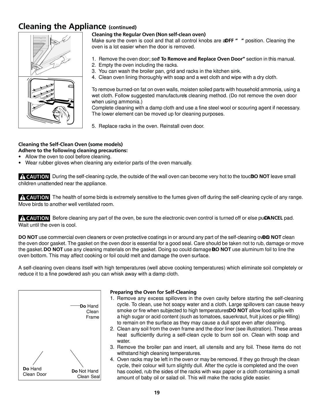 Frigidaire 318200413 Cleaning the Regular Oven Non self-clean oven, Preparing the Oven for Self-Cleaning 