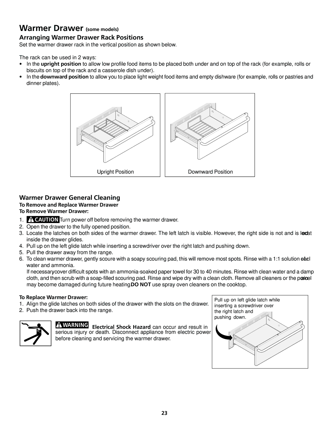 Frigidaire 318200413 Arranging Warmer Drawer Rack Positions, Warmer Drawer General Cleaning, To Replace Warmer Drawer 