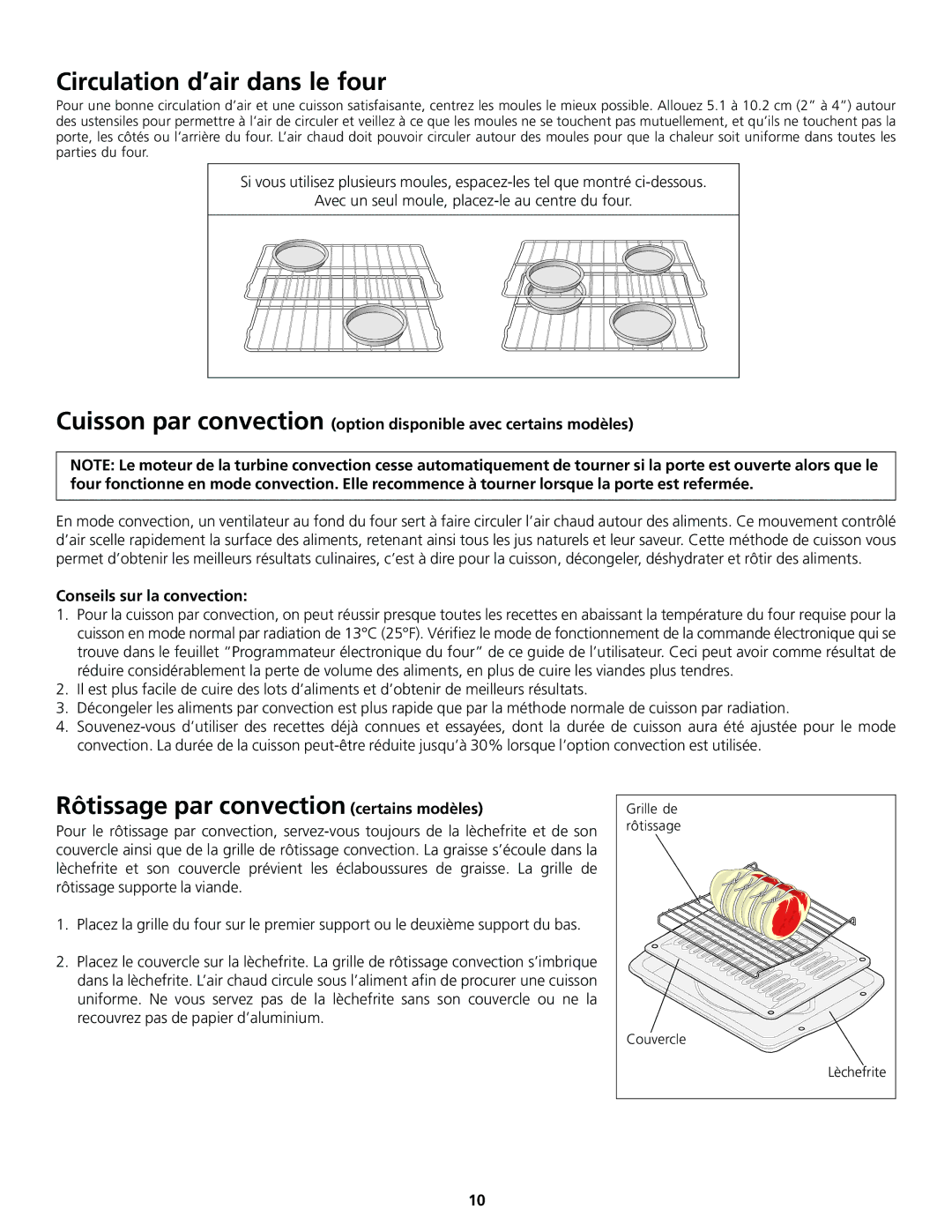 Frigidaire 318200413 Circulation d’air dans le four, Rôtissage par convection certains modèles, Conseils sur la convection 