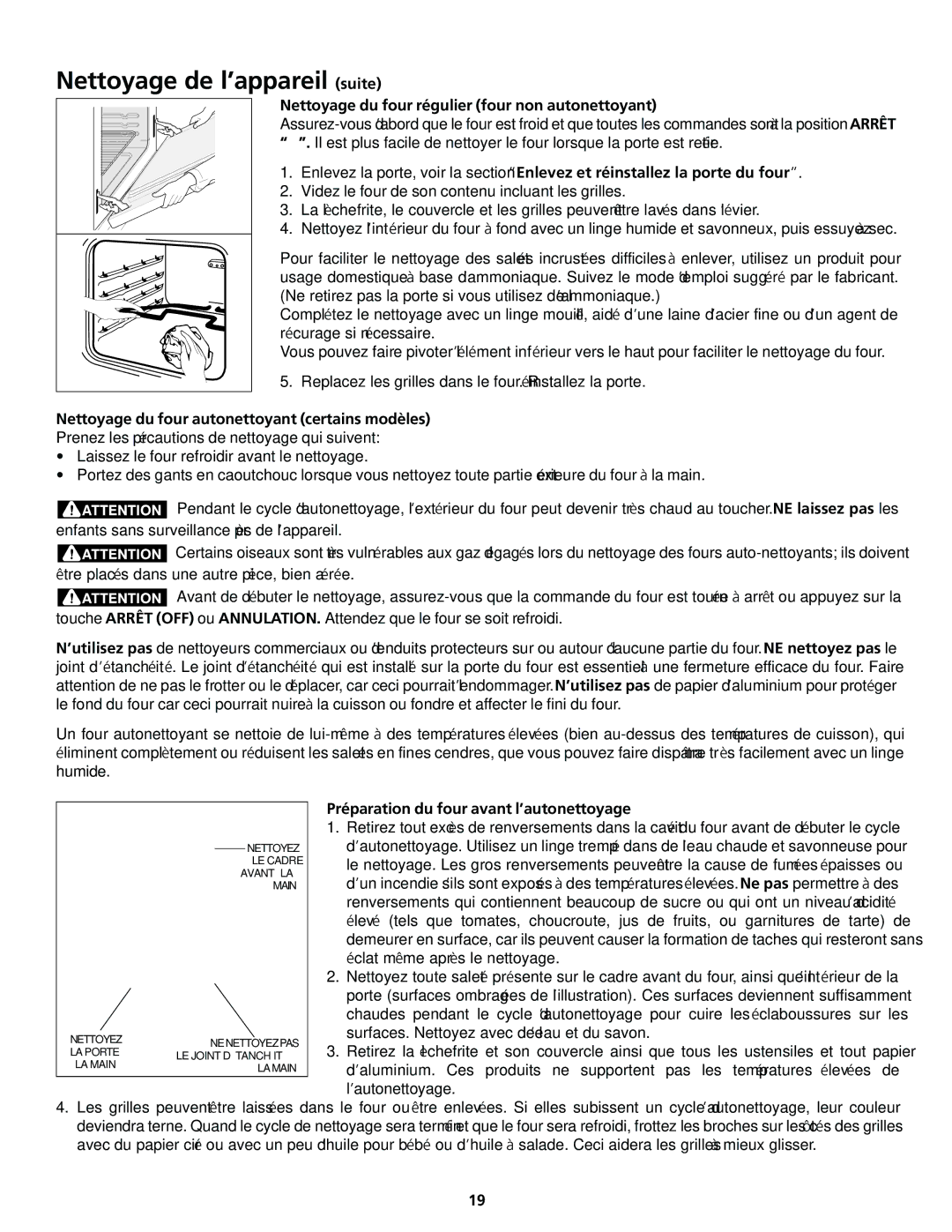 Frigidaire 318200413 Nettoyage du four régulier four non autonettoyant, Nettoyage du four autonettoyant certains modèles 