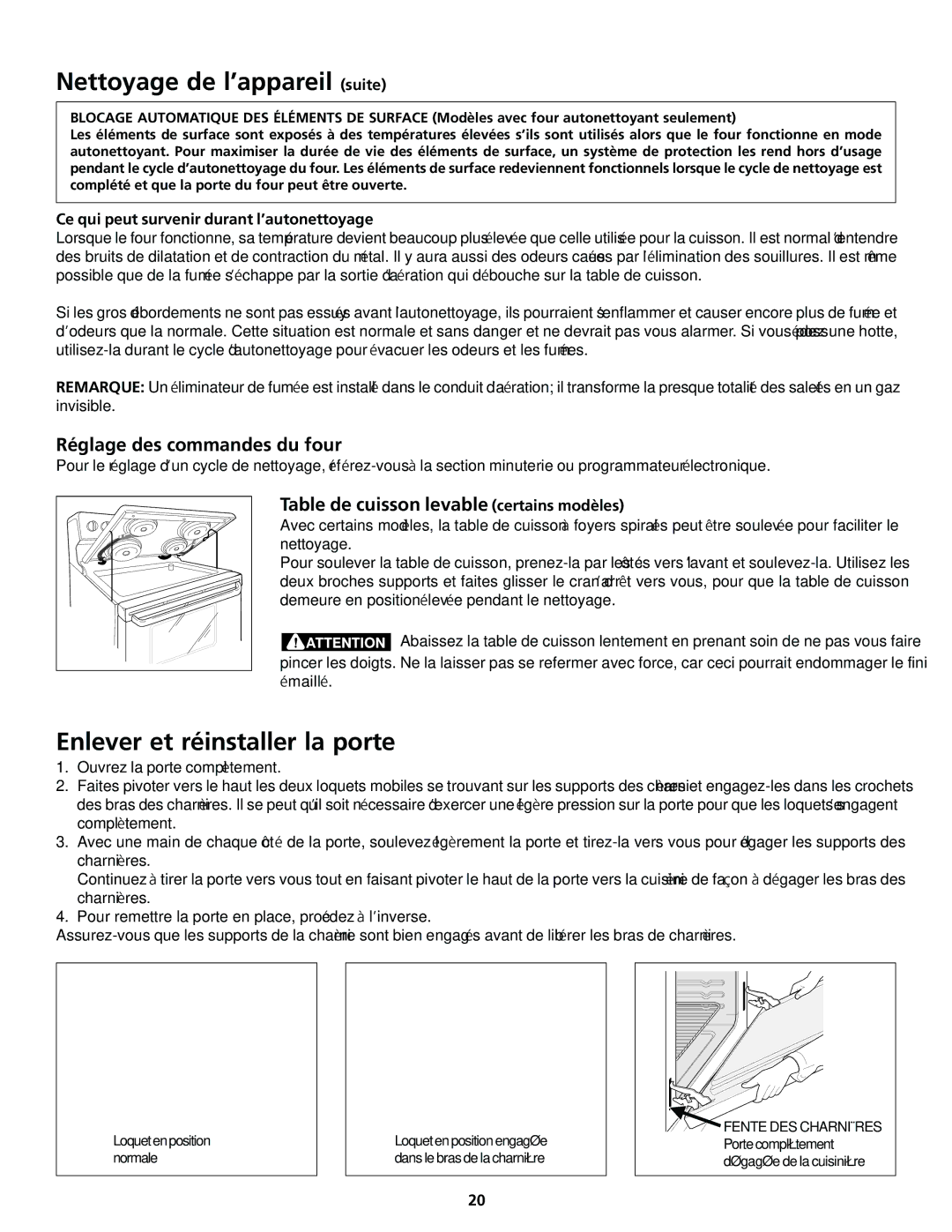 Frigidaire 318200413 important safety instructions Enlever et réinstaller la porte, Réglage des commandes du four 