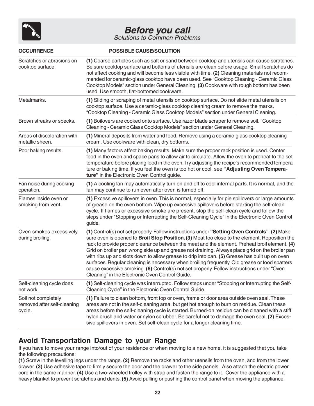 Frigidaire 318200439 installation instructions Avoid Transportation Damage to your Range 