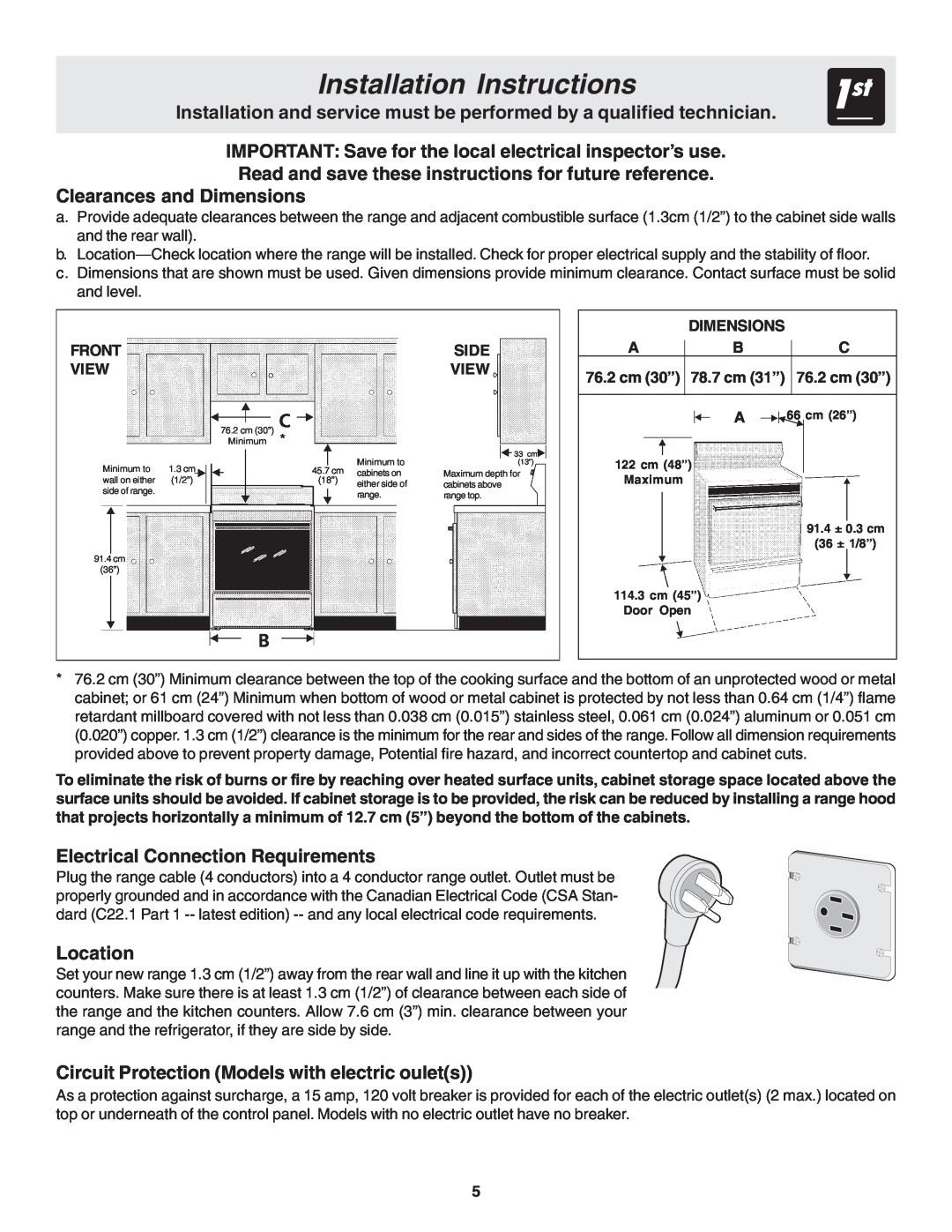 Frigidaire 318200439 Installation Instructions, Installation and service must be performed by a qualified technician, Side 