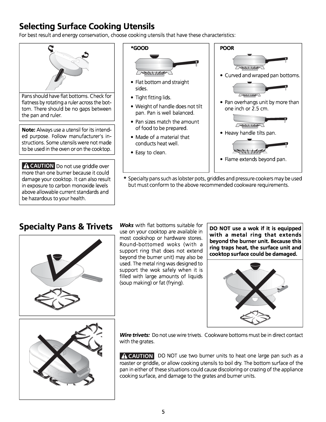 Frigidaire 318200563 important safety instructions Selecting Surface Cooking Utensils, Good, Poor 