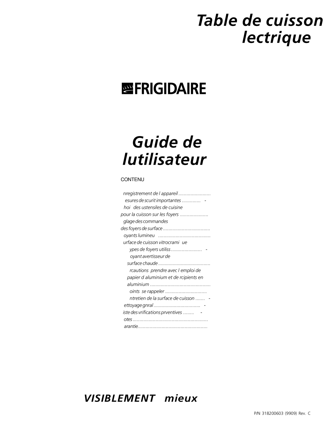 Frigidaire 318200603 important safety instructions Table de cuisson électrique Guide de ’utilisateur 