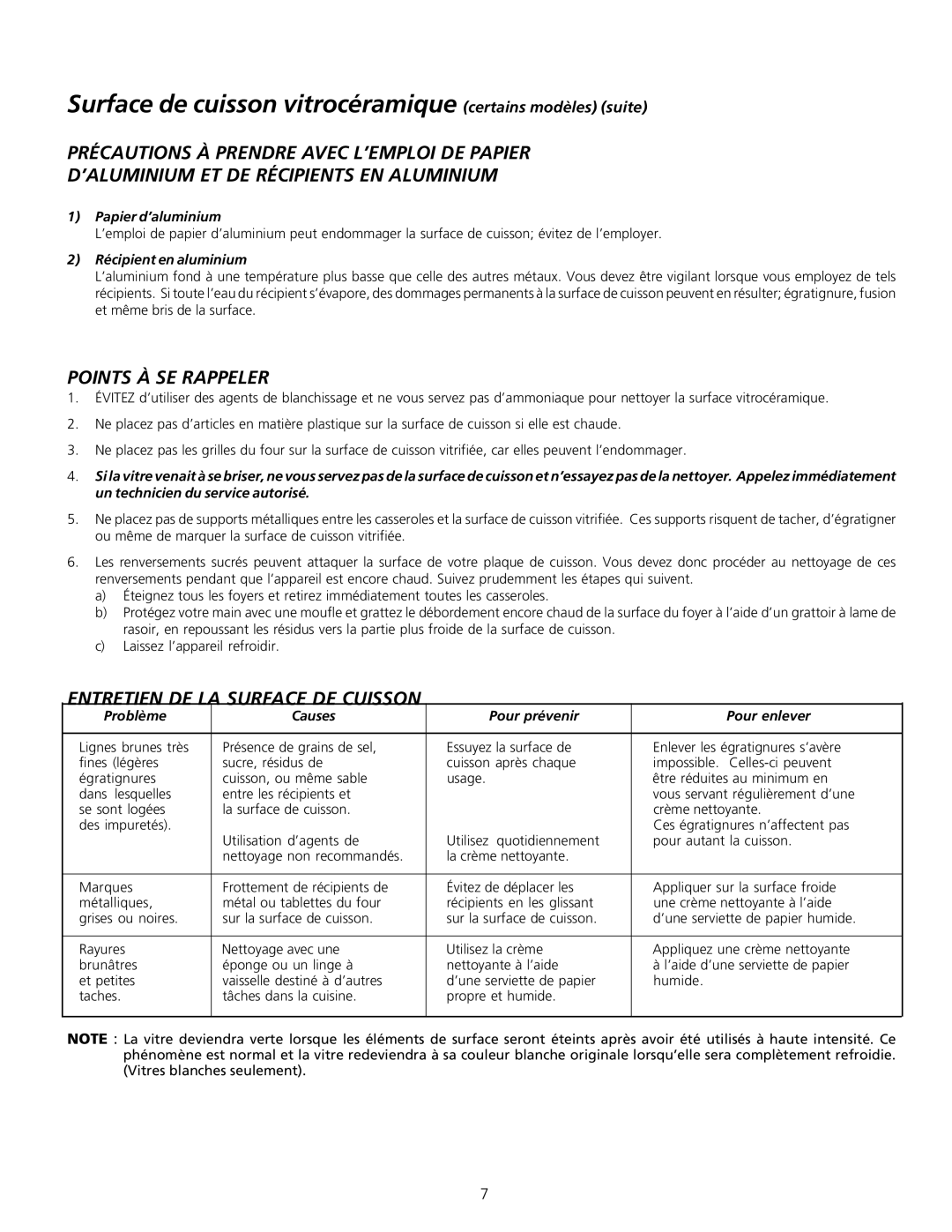 Frigidaire 318200603 important safety instructions Points À SE Rappeler, Papier d’aluminium, Récipient en aluminium 