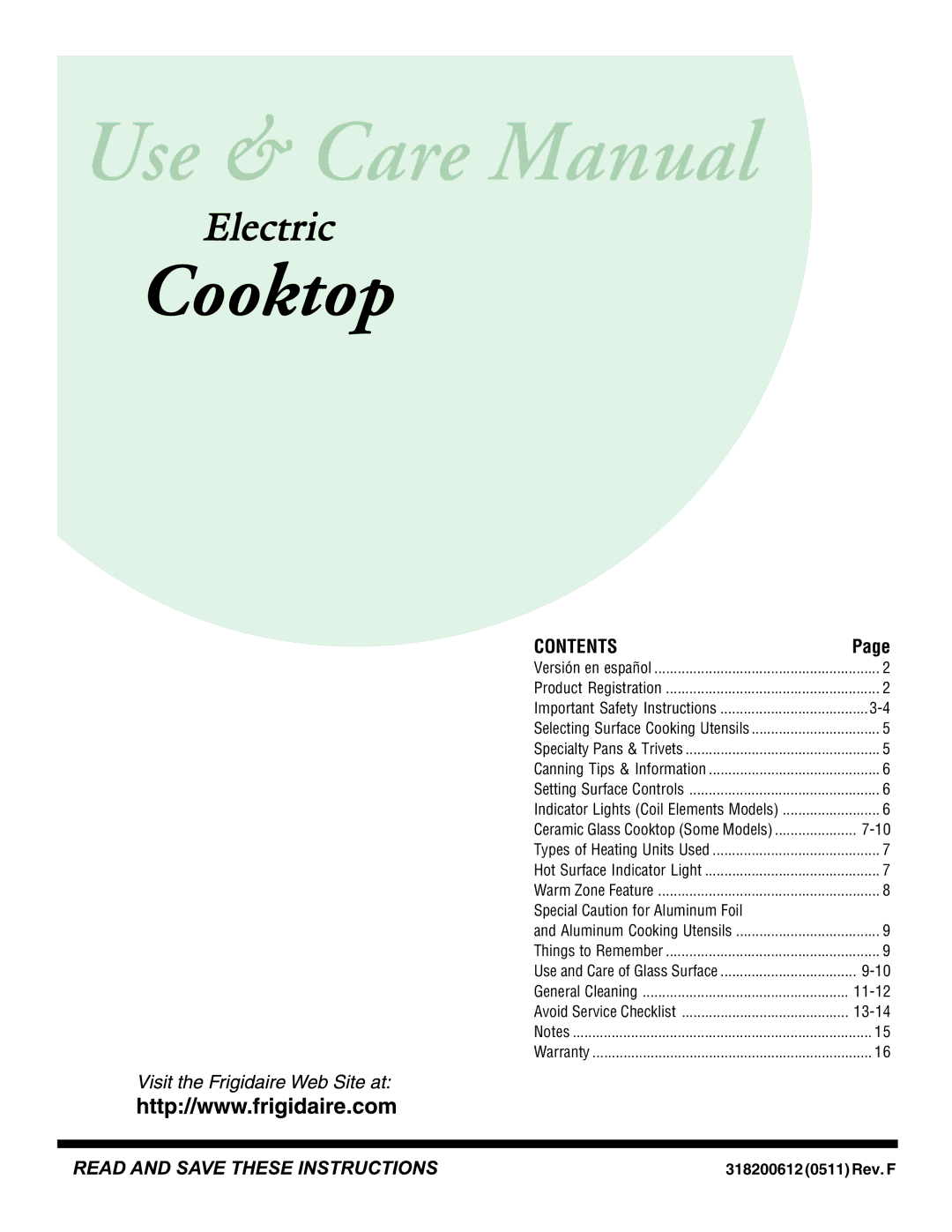 Frigidaire 318200612 important safety instructions Cooktop 