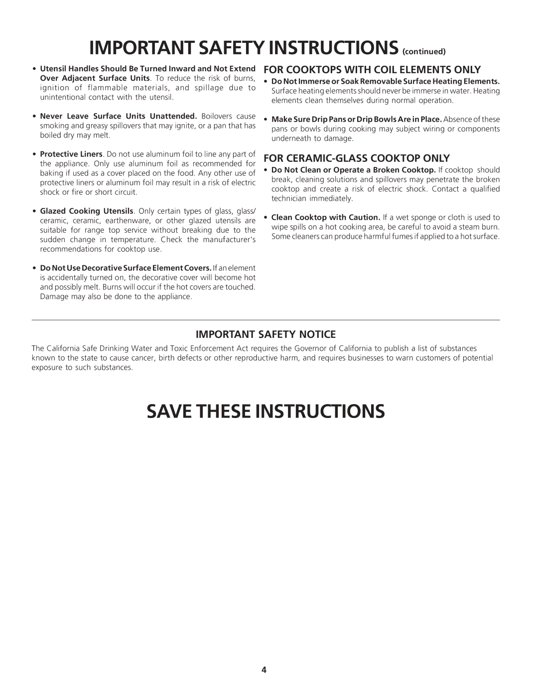 Frigidaire 318200612 important safety instructions Important Safety Instructions 