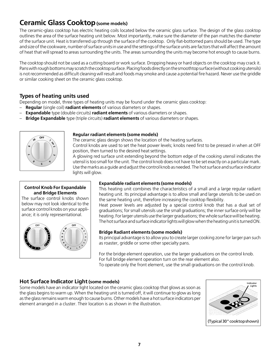 Frigidaire 318200612 important safety instructions Ceramic Glass Cooktop some models, Types of heating units used 