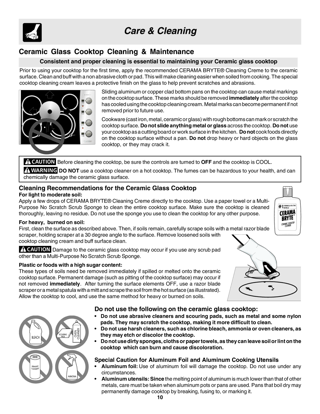 Frigidaire 318200633 Ceramic Glass Cooktop Cleaning & Maintenance, Cleaning Recommendations for the Ceramic Glass Cooktop 