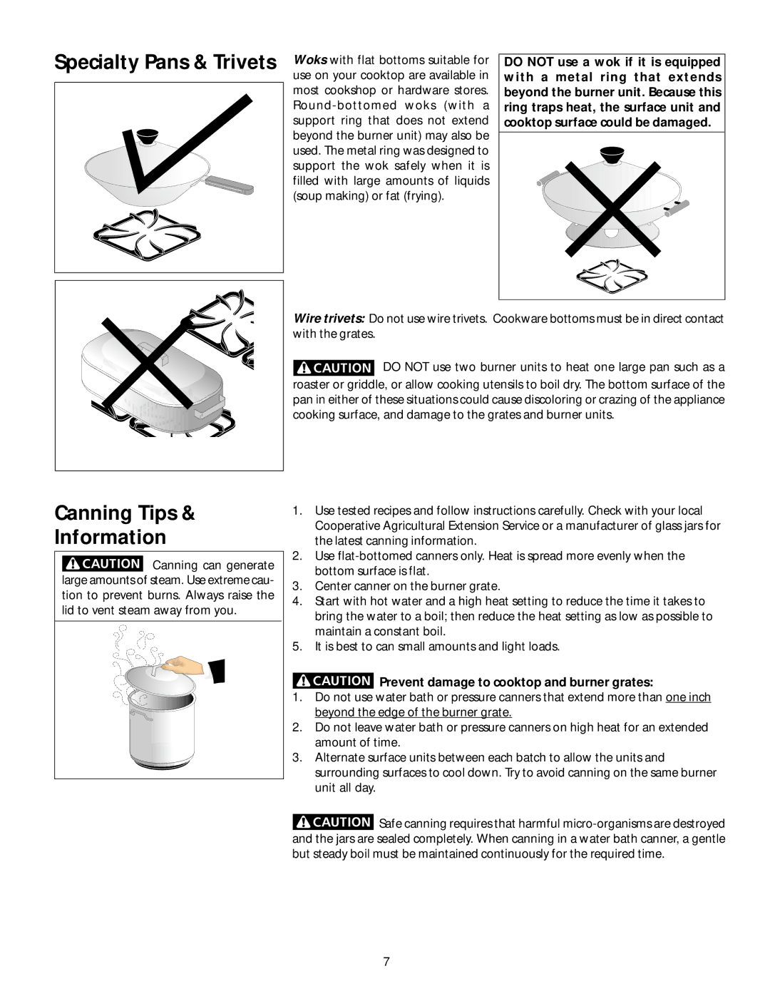 Frigidaire 318200650 manual Canning Tips Information, Prevent damage to cooktop and burner grates 