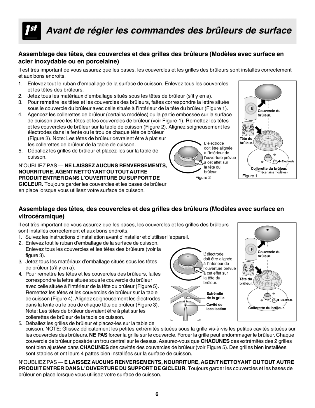 Frigidaire 318200672 Avant de régler les commandes des brûleurs de surface, Produit Entrer Dans L’OUVERTURE DU Support DE 