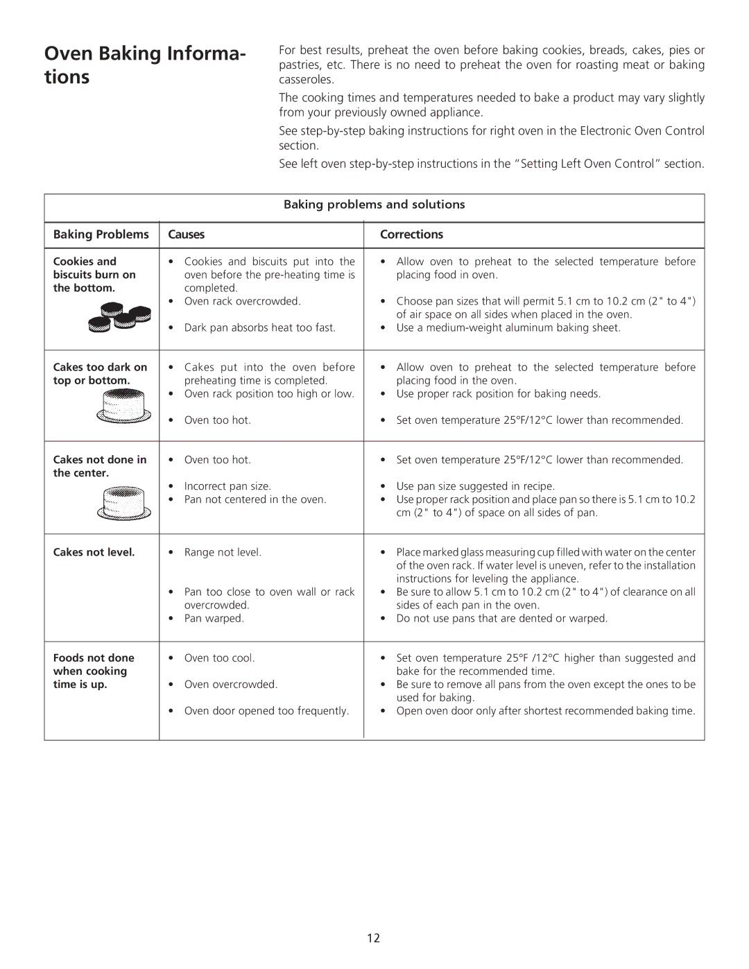 Frigidaire 318200710 important safety instructions Oven Baking Informa- tions, Bottom 