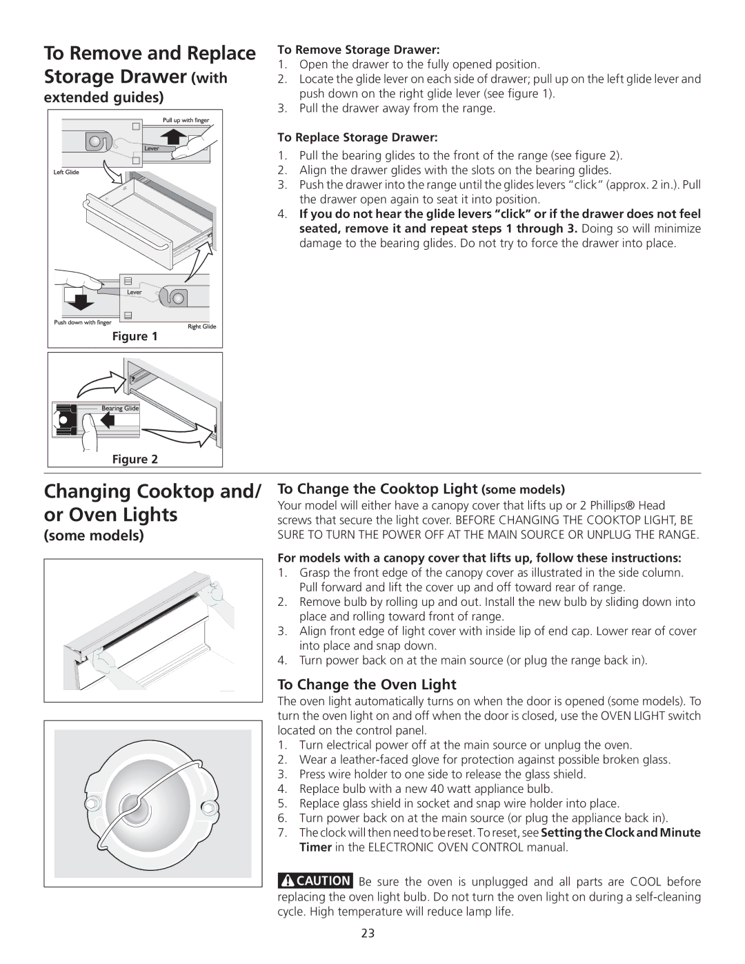 Frigidaire 318200710 Changing Cooktop and/ or Oven Lights, Extended guides, To Change the Oven Light 