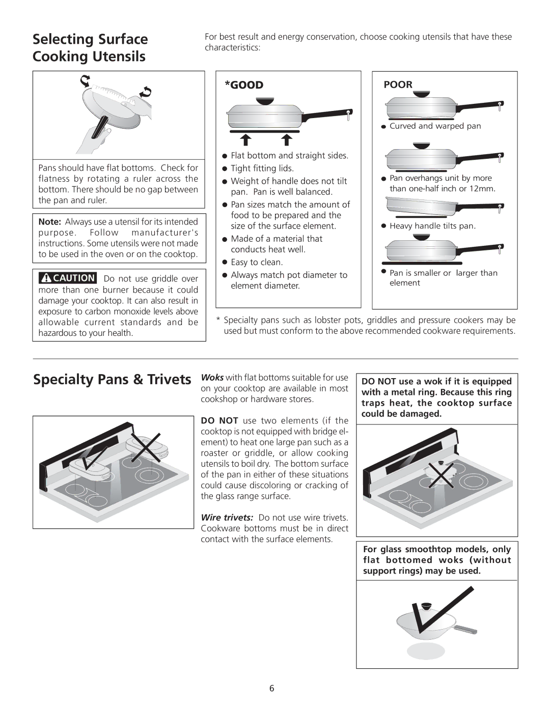 Frigidaire 318200710 important safety instructions Selecting Surface Cooking Utensils, Cookshop or hardware stores 