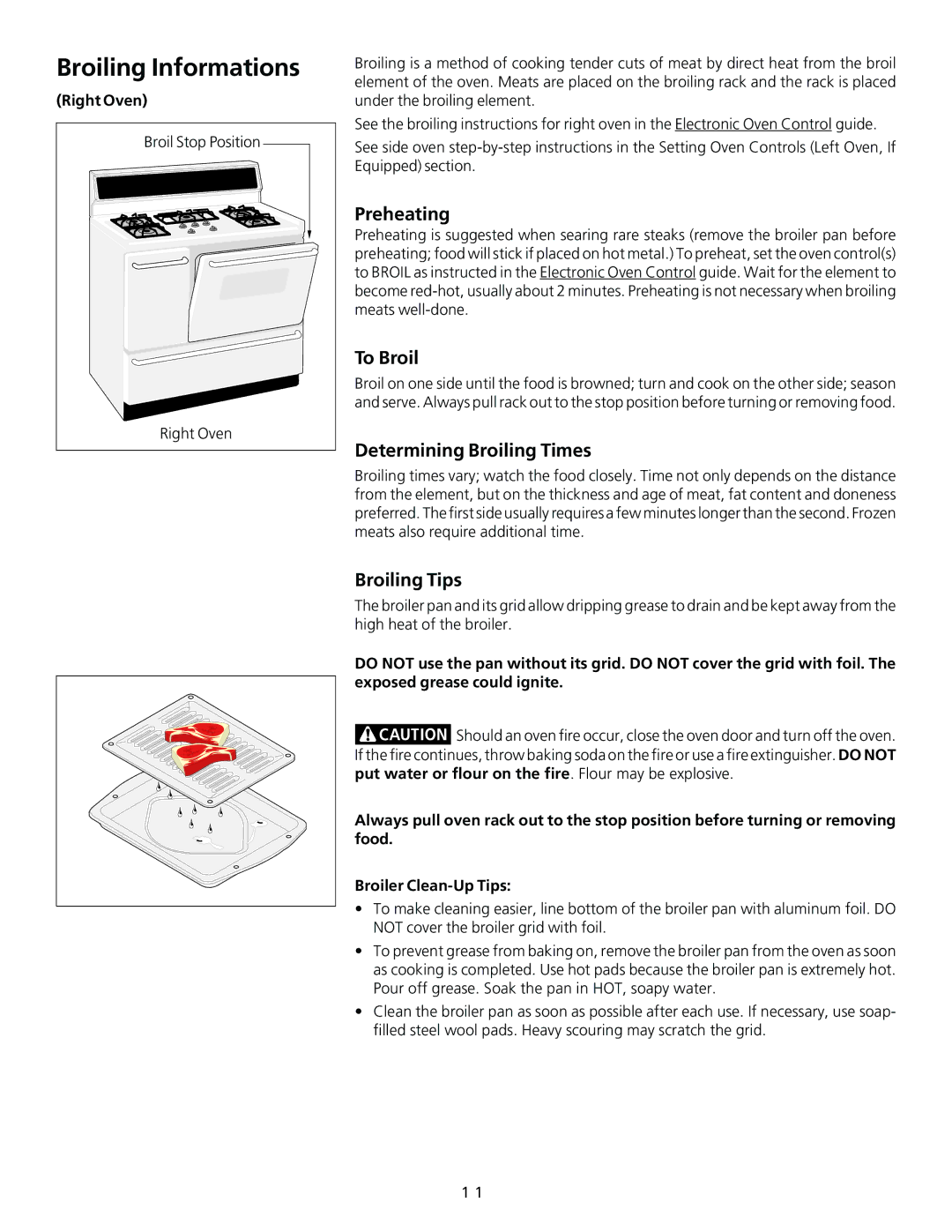 Frigidaire 318200754 Broiling Informations, Preheating, To Broil, Determining Broiling Times, Broiling Tips 