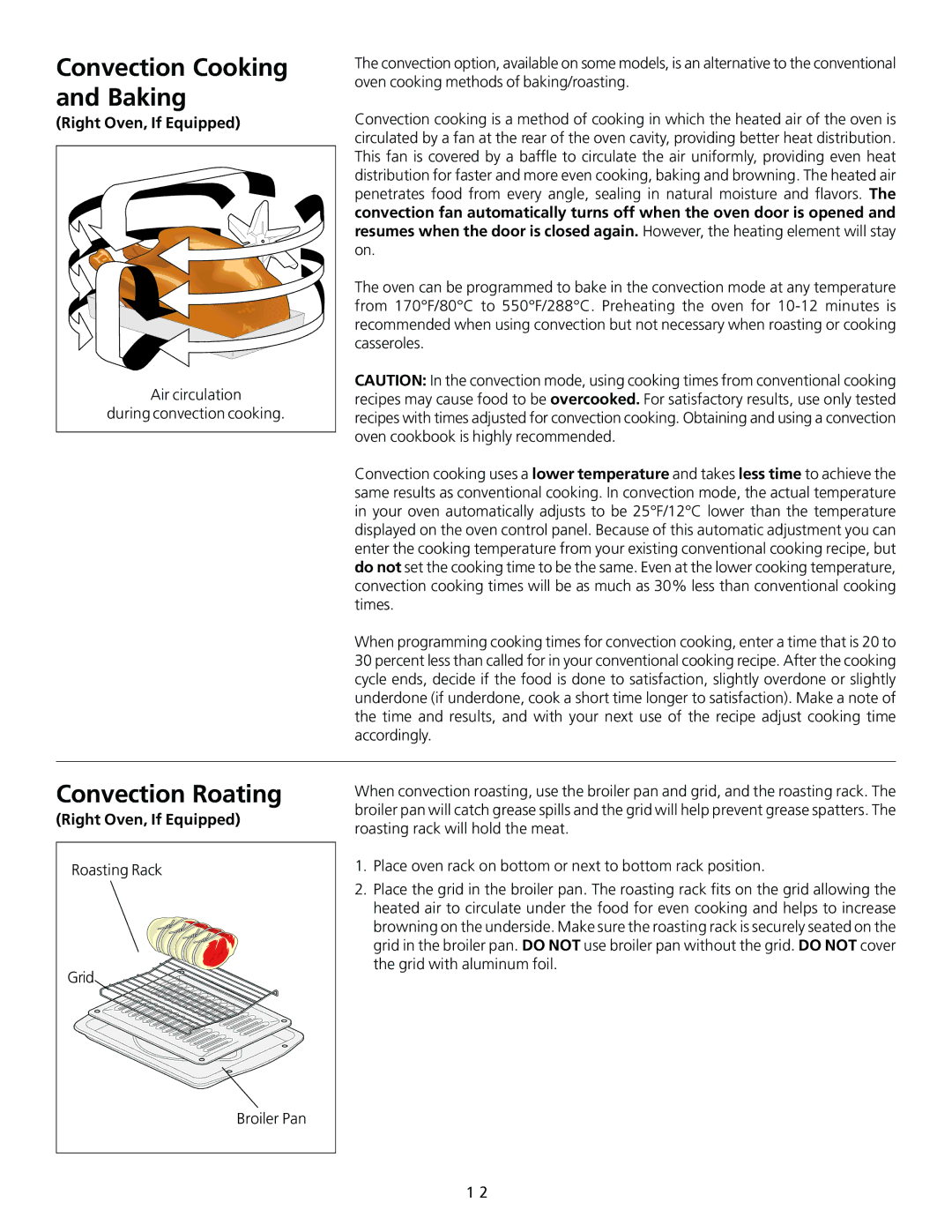 Frigidaire 318200754 Convection Cooking and Baking, Convection Roating, Right Oven, If Equipped 
