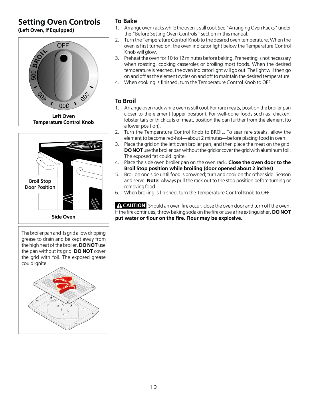 Frigidaire 318200754 important safety instructions 500, 300, To Bake, Left Oven, If Equipped 