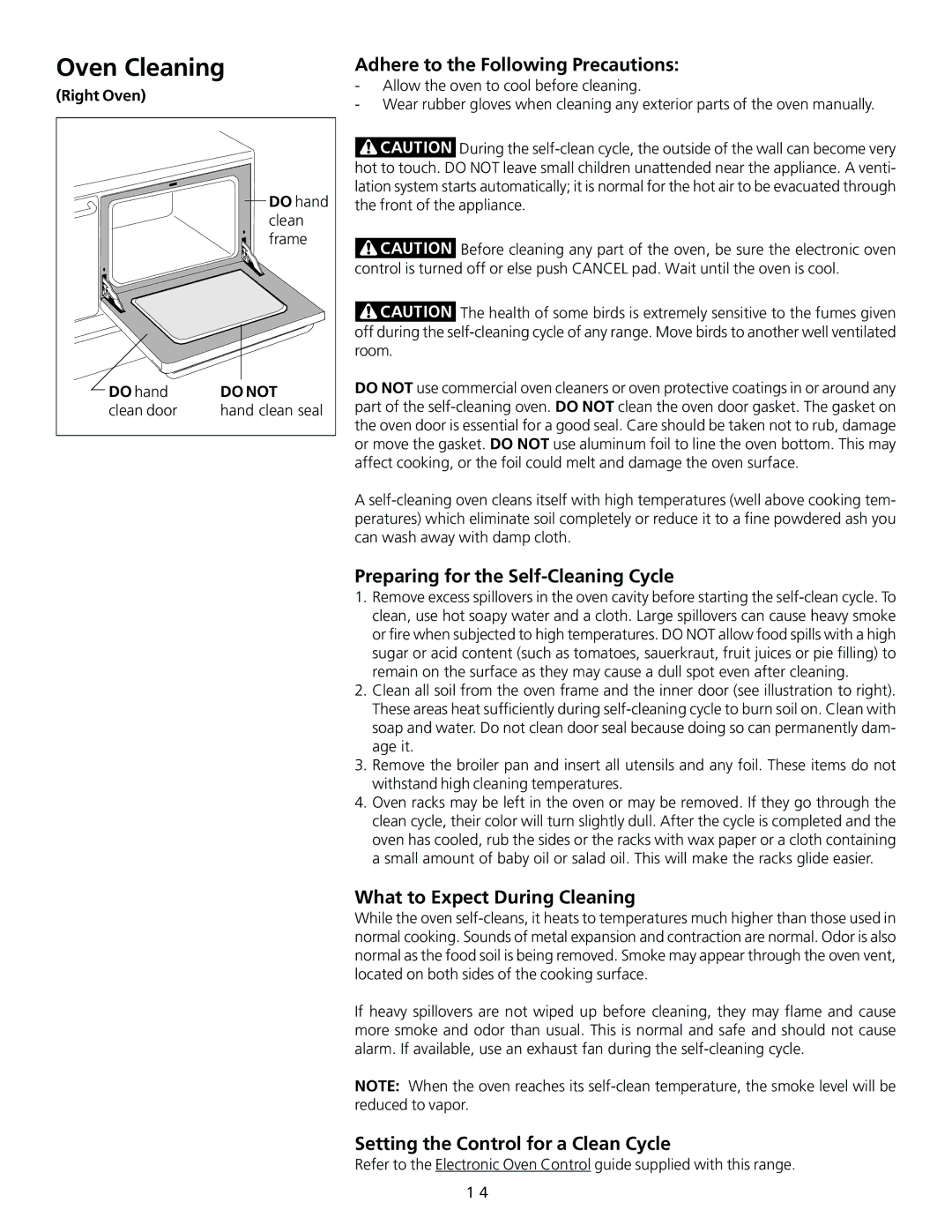 Frigidaire 318200754 Oven Cleaning, Adhere to the Following Precautions, Preparing for the Self-Cleaning Cycle 