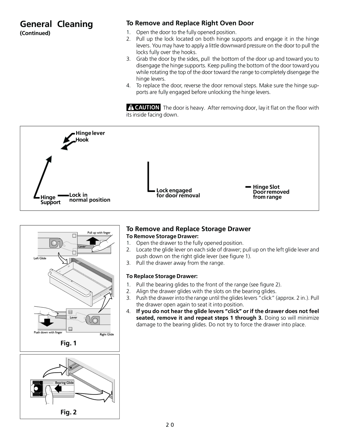 Frigidaire 318200754 To Remove and Replace Right Oven Door, To Remove Storage Drawer, To Replace Storage Drawer 