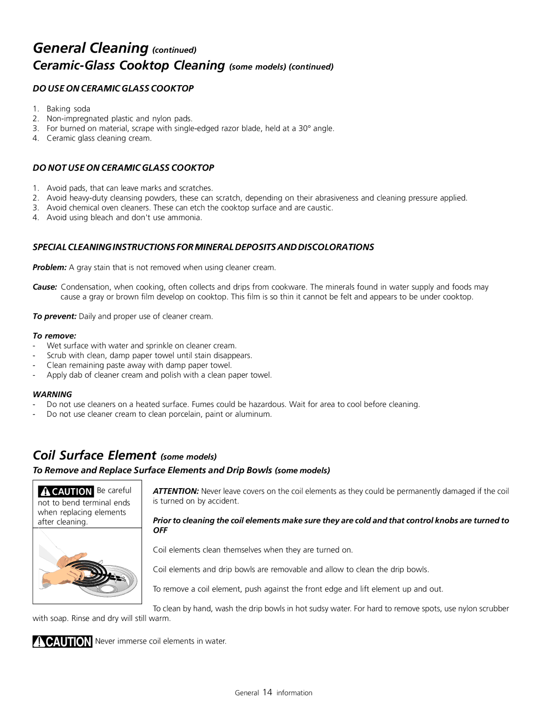 Frigidaire 318200805 warranty Coil Surface Element some models, Do USE on Ceramic Glass Cooktop 