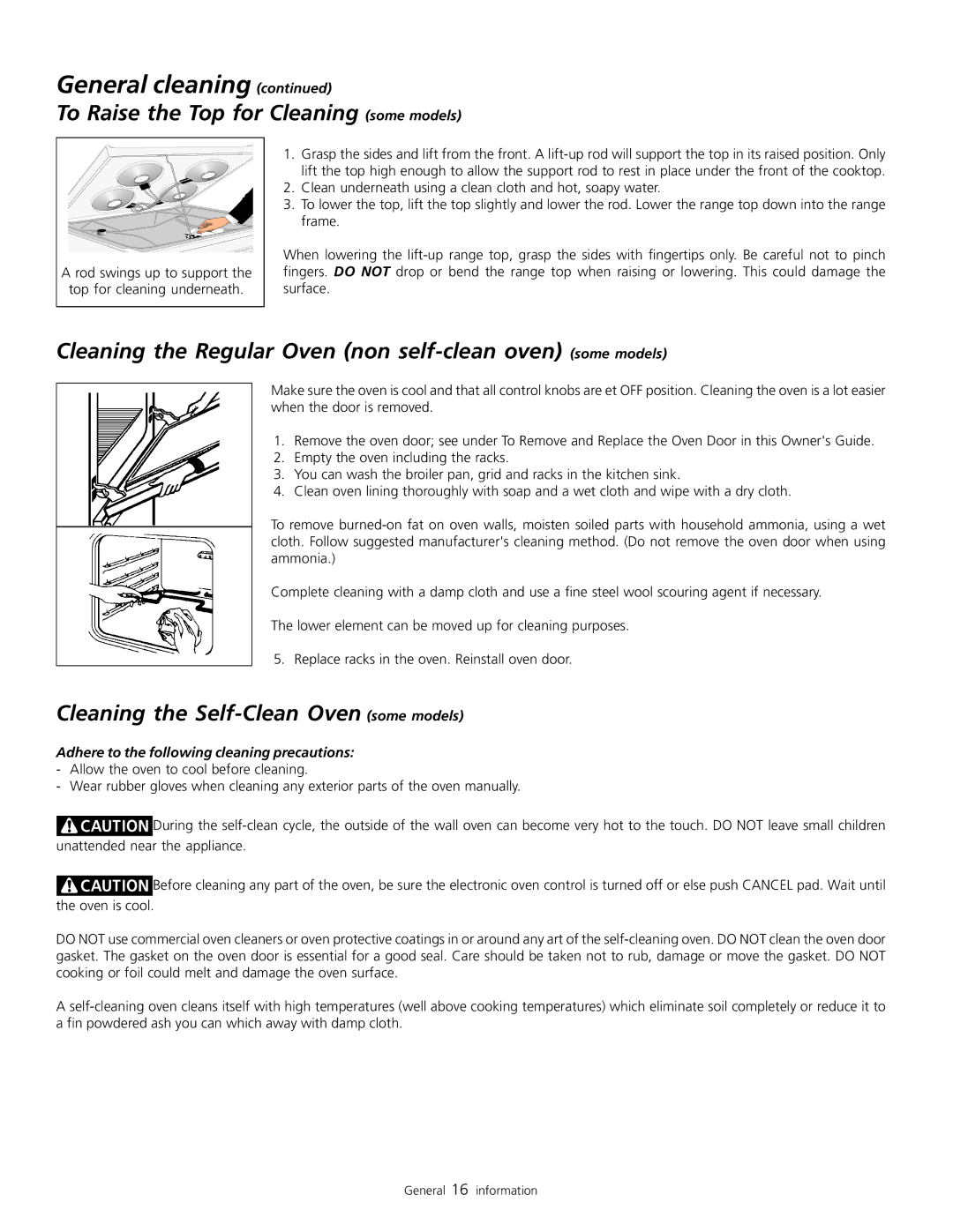Frigidaire 318200805 To Raise the Top for Cleaning some models, Cleaning the Regular Oven non self-clean oven some models 