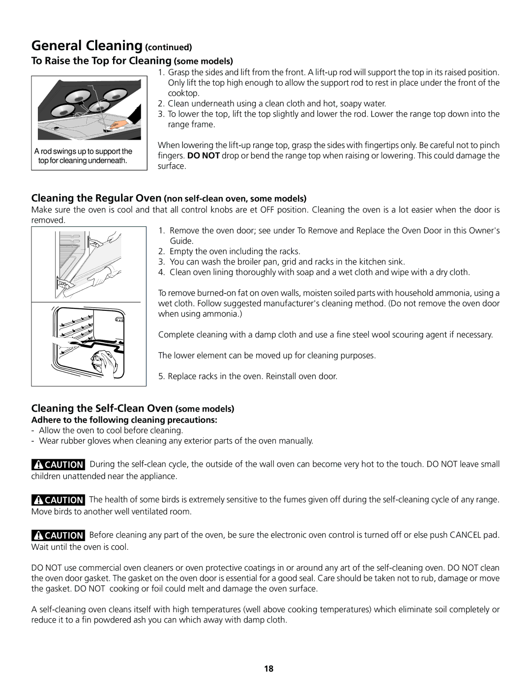 Frigidaire 318200830 To Raise the Top for Cleaning some models, Cleaning the Self-Clean Oven some models 