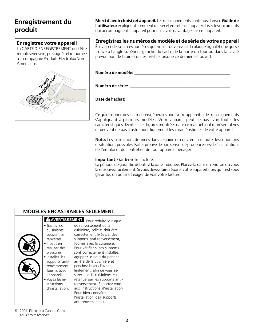 Frigidaire 318200830 important safety instructions Enregistrement du produit, Enregistrez votre appareil 