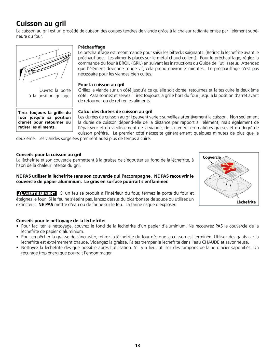 Frigidaire 318200830 important safety instructions Cuisson au gril 