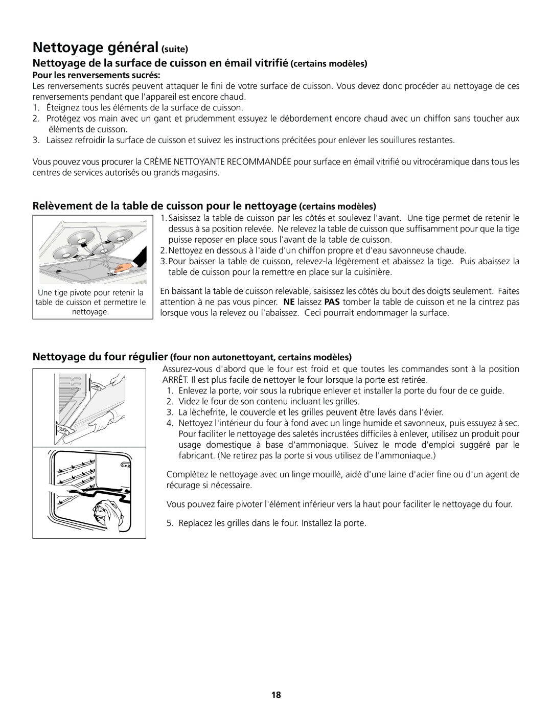 Frigidaire 318200830 important safety instructions Pour les renversements sucrés 