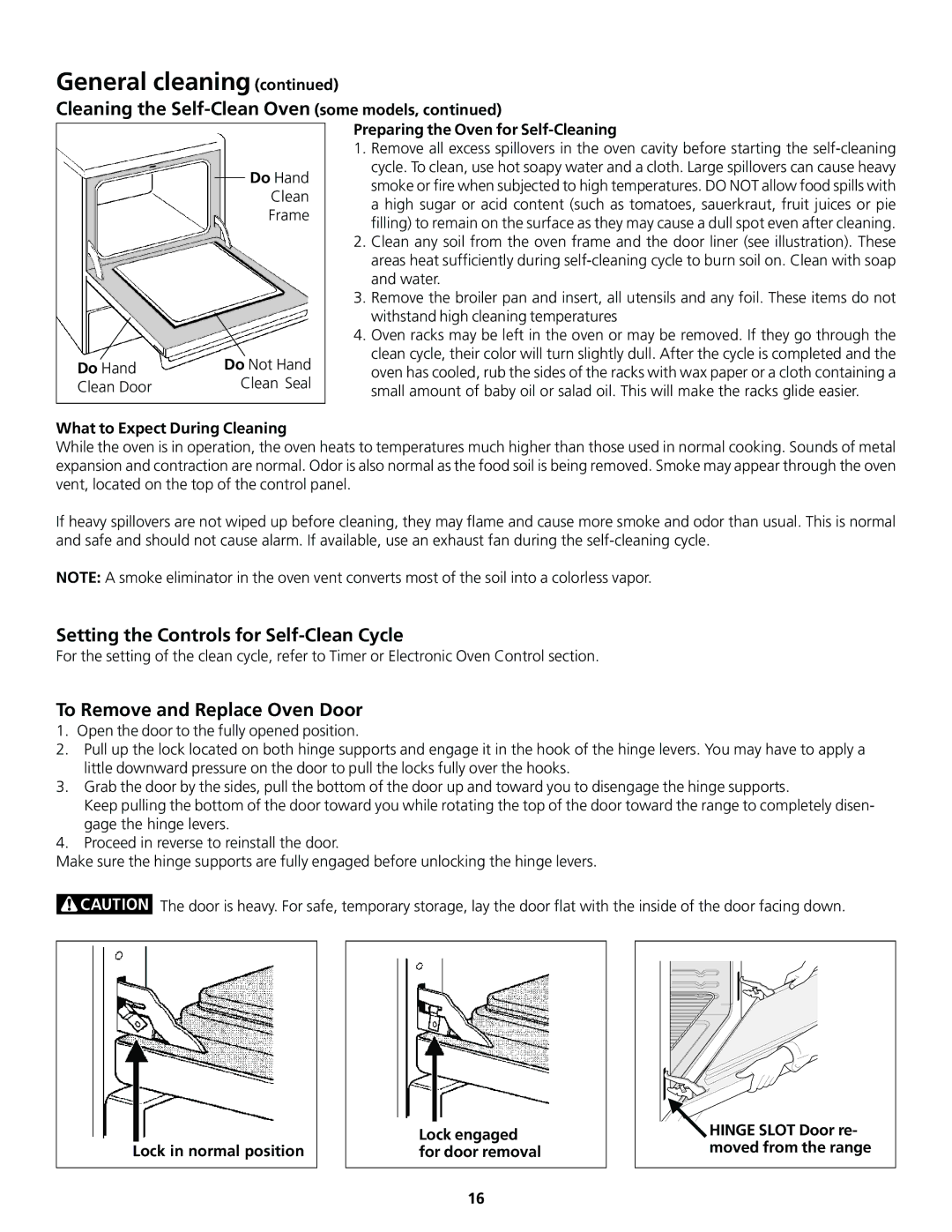 Frigidaire 318200858 Setting the Controls for Self-Clean Cycle, To Remove and Replace Oven Door 