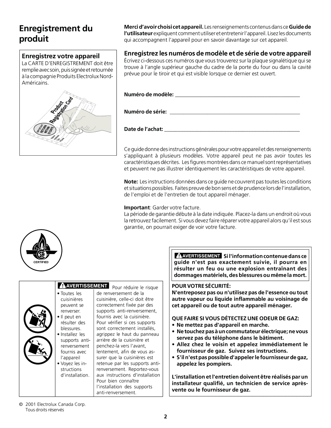 Frigidaire 318200858 important safety instructions Enregistrement du, Produit, Enregistrez votre appareil 