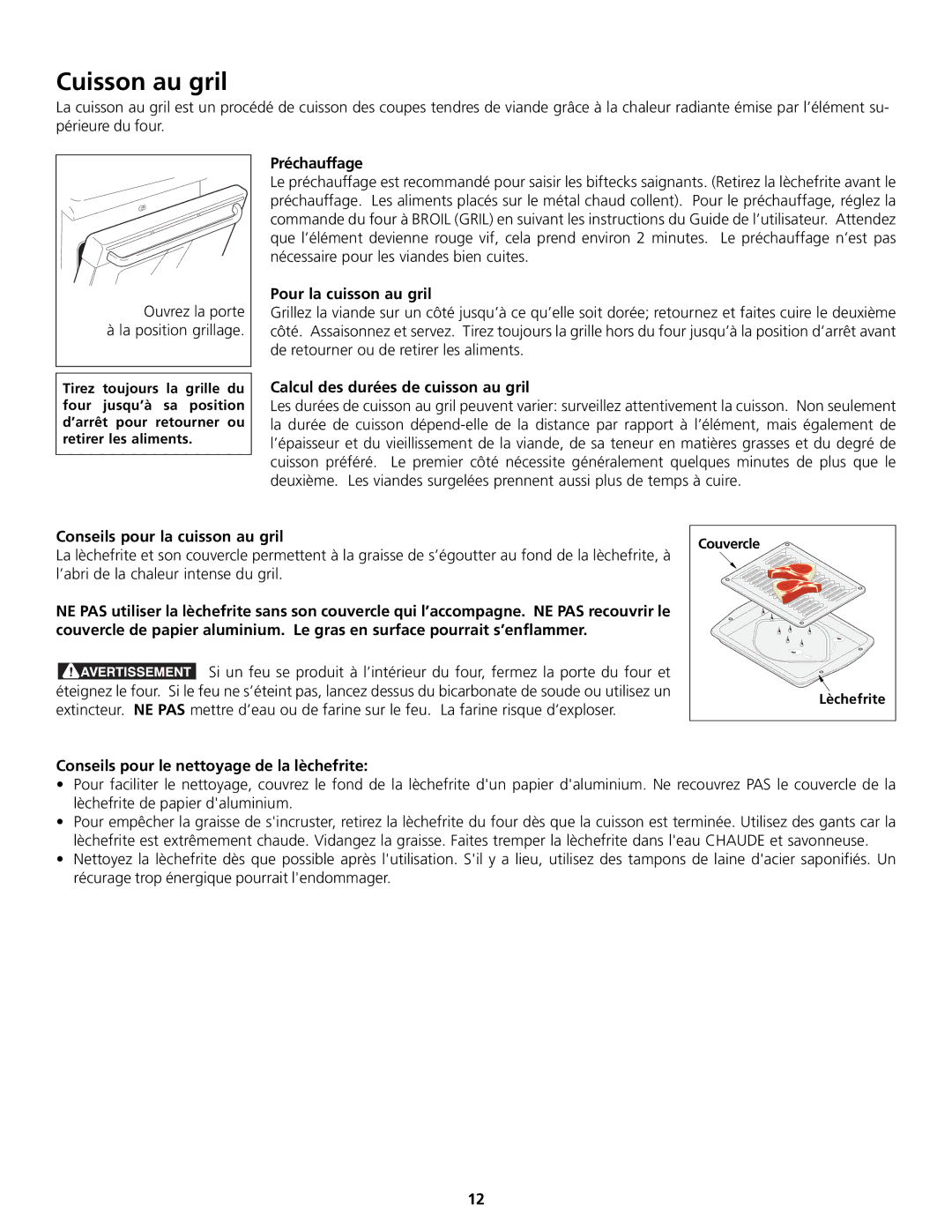 Frigidaire 318200858 important safety instructions Cuisson au gril 