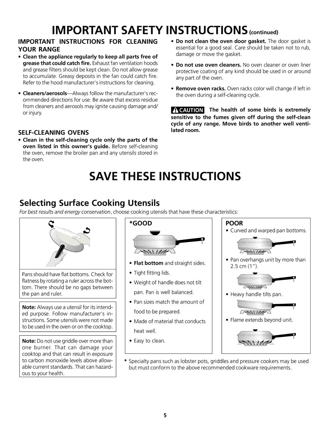 Frigidaire 318200858 important safety instructions Selecting Surface Cooking Utensils 