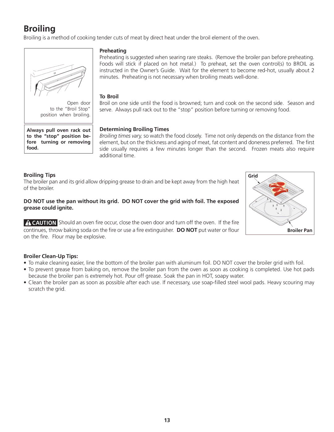 Frigidaire 318200869 manual Broiling 