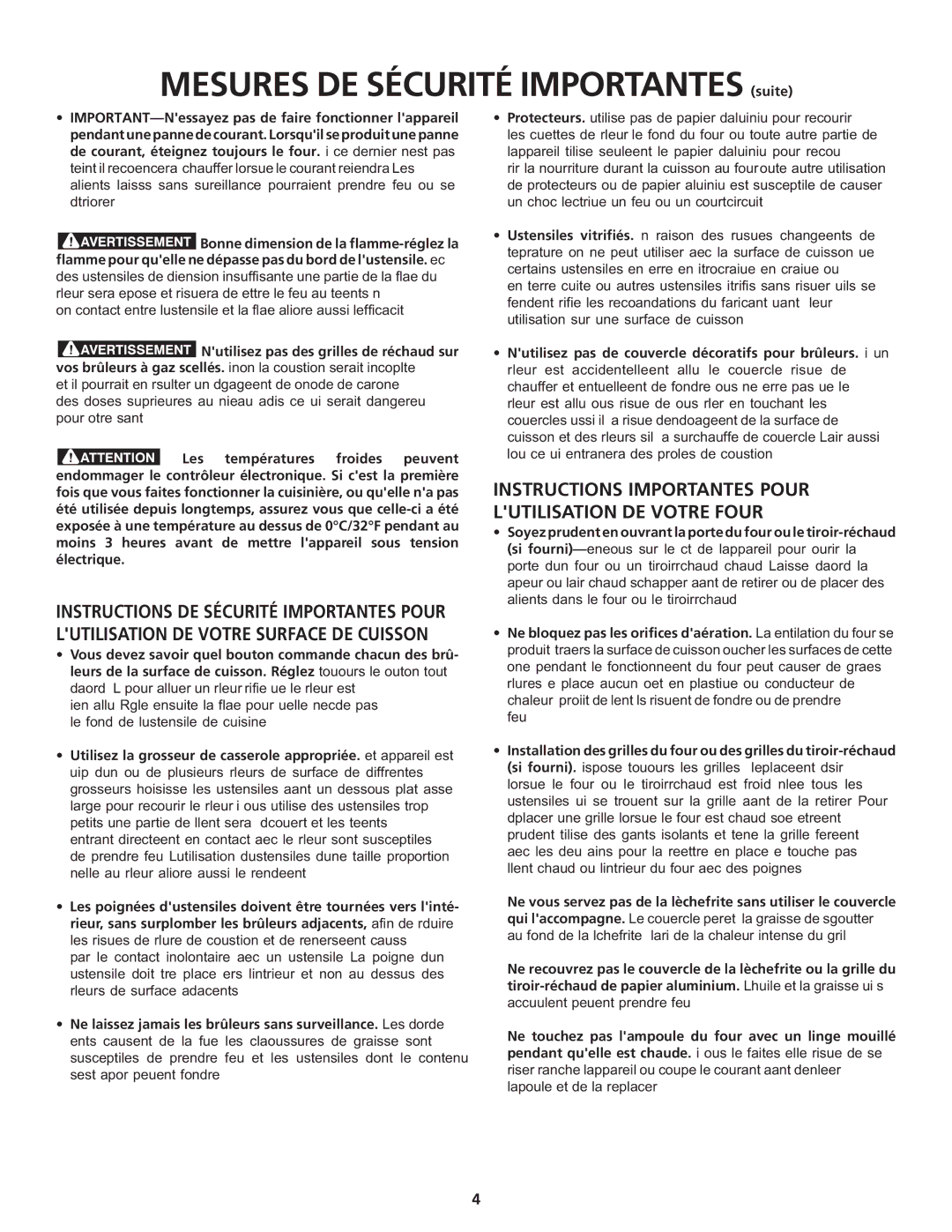 Frigidaire 318200869 manual Mesures DE Sécurité Importantes suite 