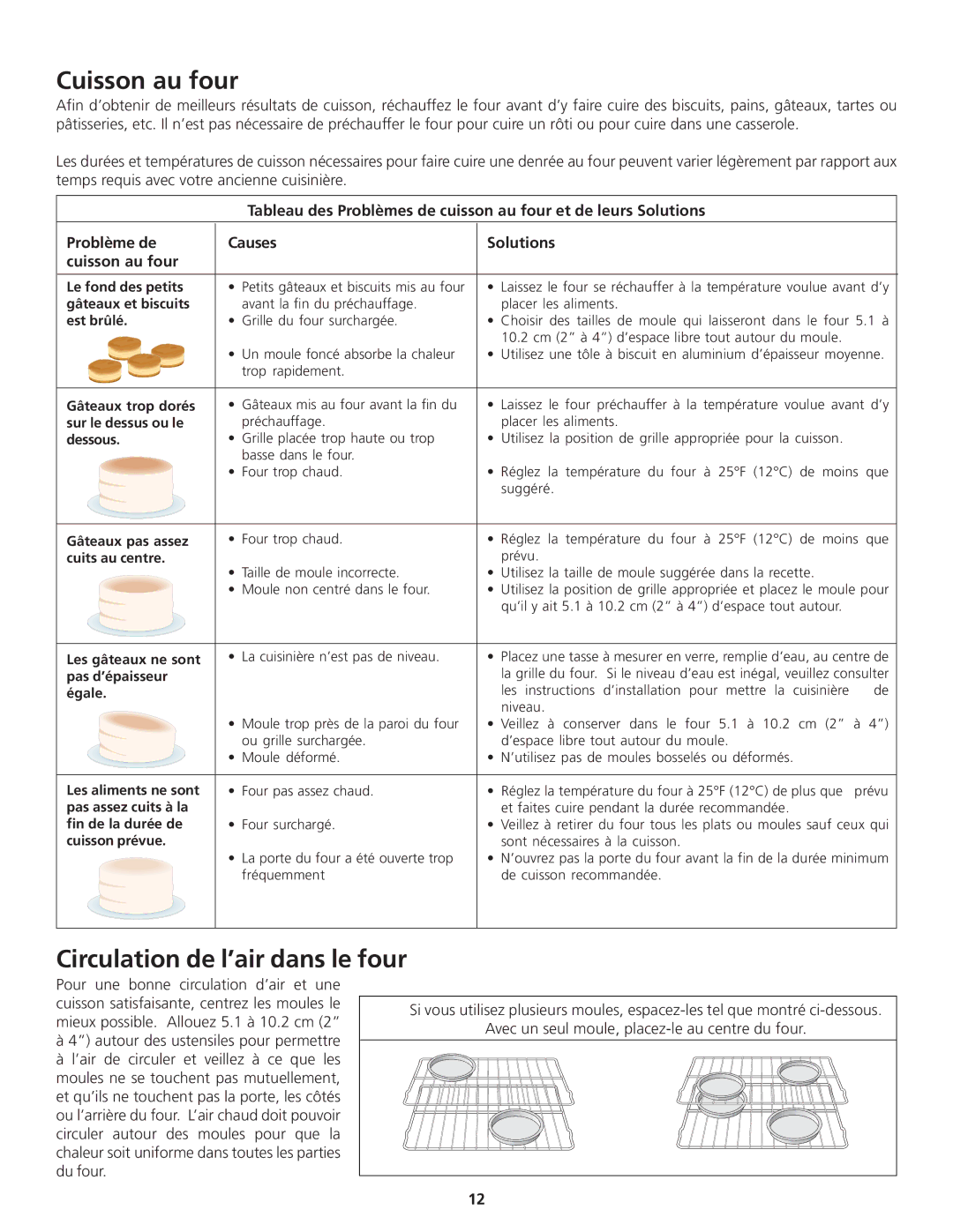 Frigidaire 318200869 manual Cuisson au four, Circulation de l’air dans le four 