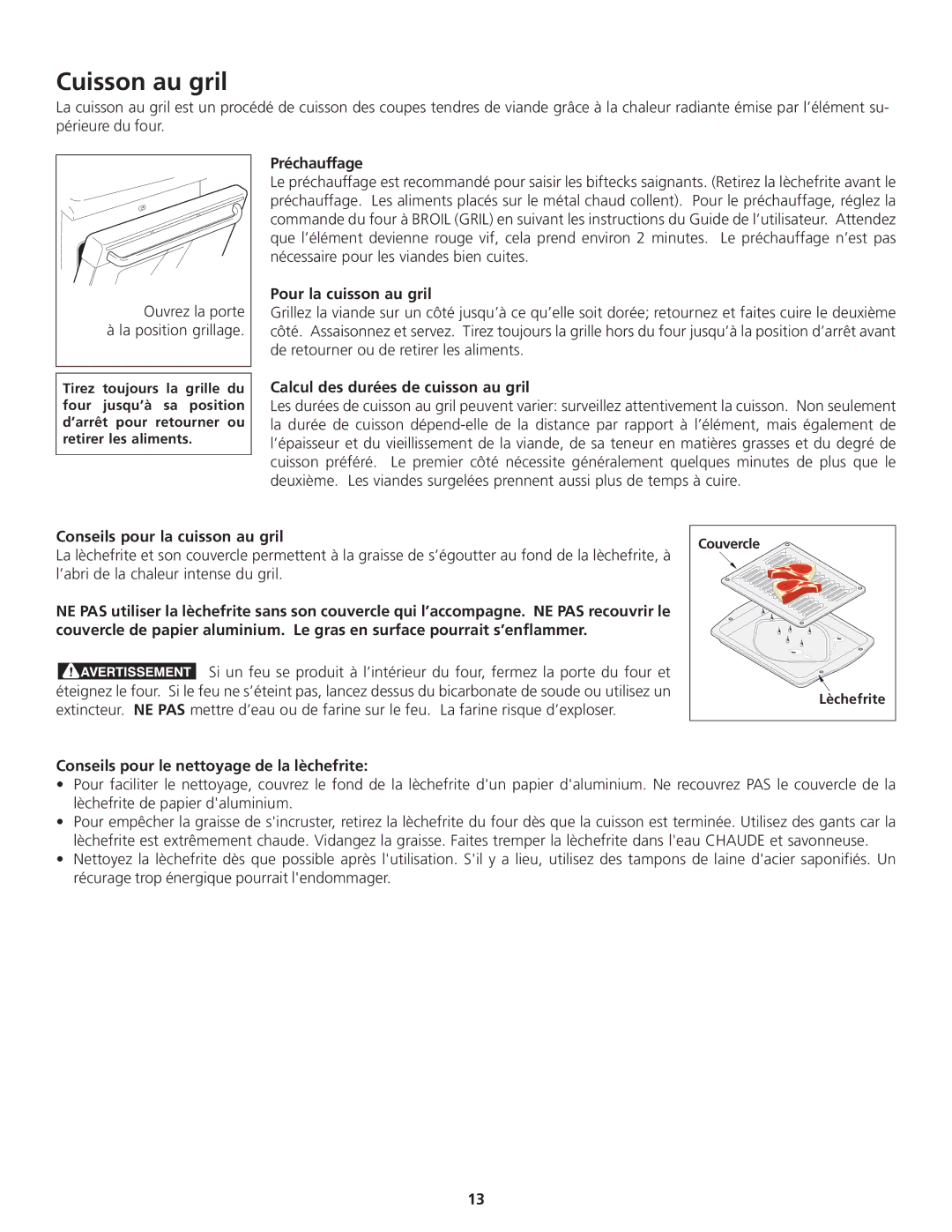 Frigidaire 318200869 manual Cuisson au gril 