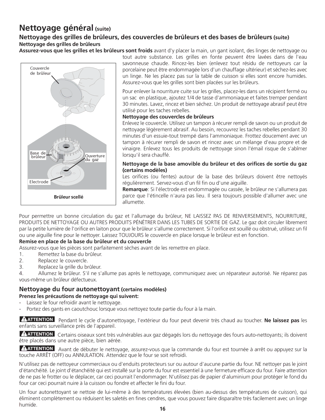 Frigidaire 318200869 manual Nettoyage du four autonettoyant certains modèles 