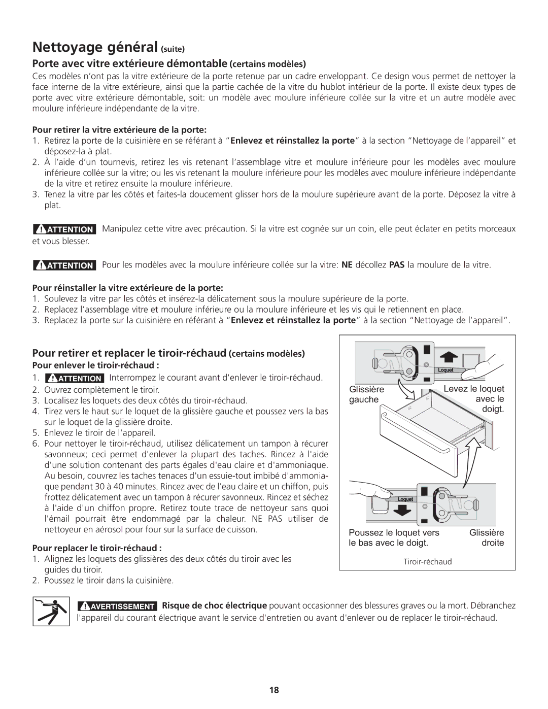 Frigidaire 318200869 manual Porte avec vitre extérieure démontable certains modèles 